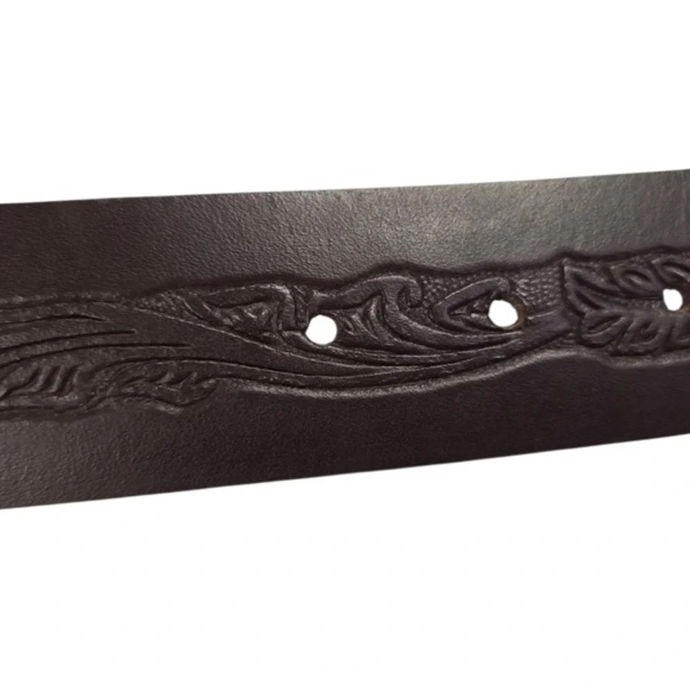 Abercrombie Fitch Brown‎ Tooled Leather Rhinestone Oval Buckle Italy Belt Size M